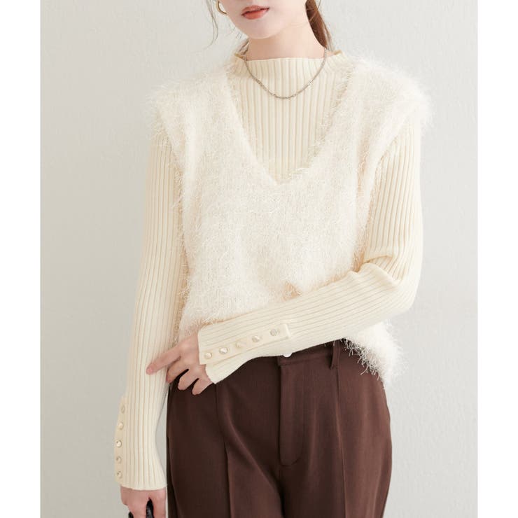 【natural couture】フェザーヤーンVネックベスト | NICE CLAUP / OLIVE des OLIVE　OUTLET | 詳細画像3 