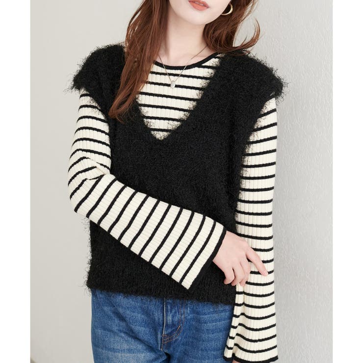 【natural couture】フェザーヤーンVネックベスト | NICE CLAUP / OLIVE des OLIVE　OUTLET | 詳細画像10 