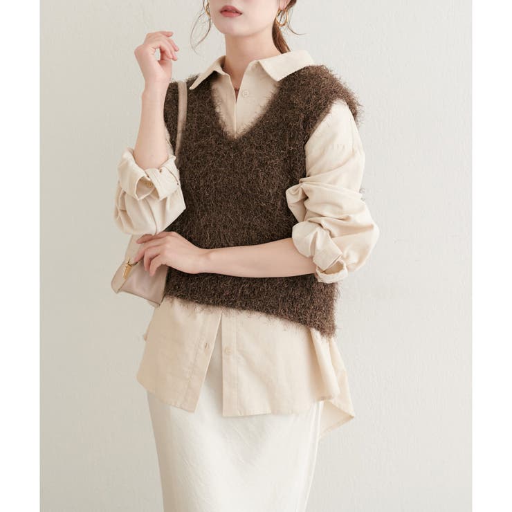 【natural couture】フェザーヤーンVネックベスト | NICE CLAUP / OLIVE des OLIVE　OUTLET | 詳細画像1 