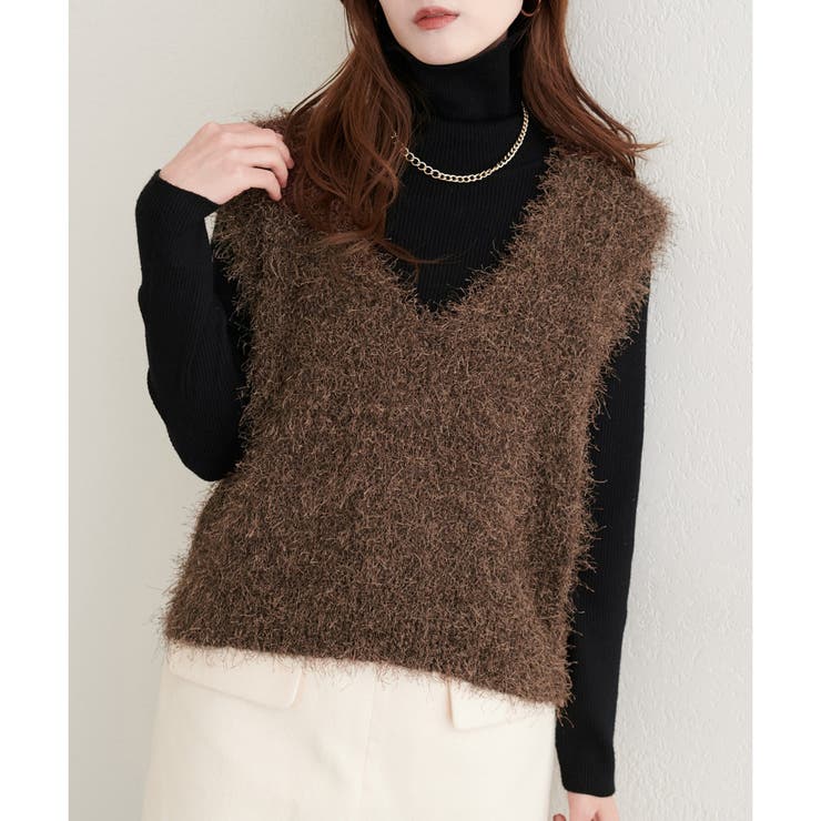 ブラウン | 【natural couture】フェザーヤーンVネックベスト | NICE CLAUP / OLIVE des OLIVE　OUTLET
