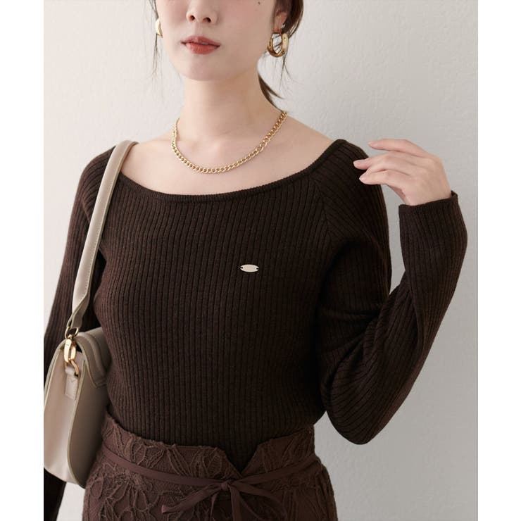 ブラウン | 【natural couture】バレエネックリブニットプルオーバー | NICE CLAUP / OLIVE des OLIVE　OUTLET