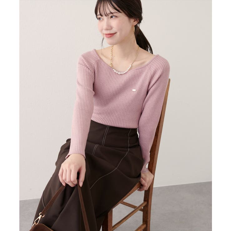 ピンク | 【natural couture】バレエネックリブニットプルオーバー | NICE CLAUP / OLIVE des OLIVE　OUTLET