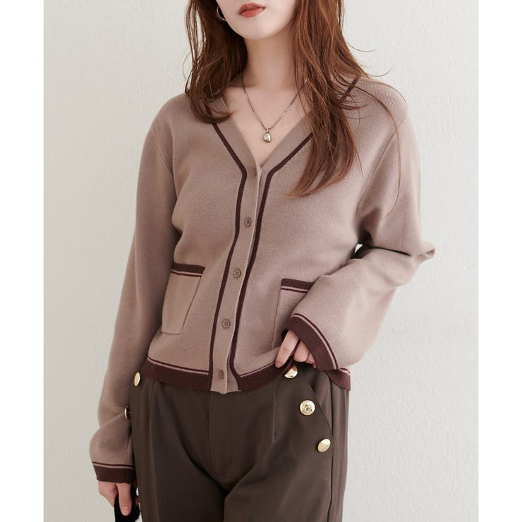 モカ | 【natural couture】配色ラインカーディガン | NICE CLAUP / OLIVE des OLIVE　OUTLET