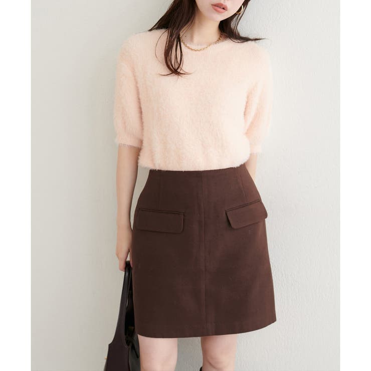 ピンク | 【natural couture】フェザーヤーン半袖ニットプルオーバー | NICE CLAUP / OLIVE des OLIVE　OUTLET