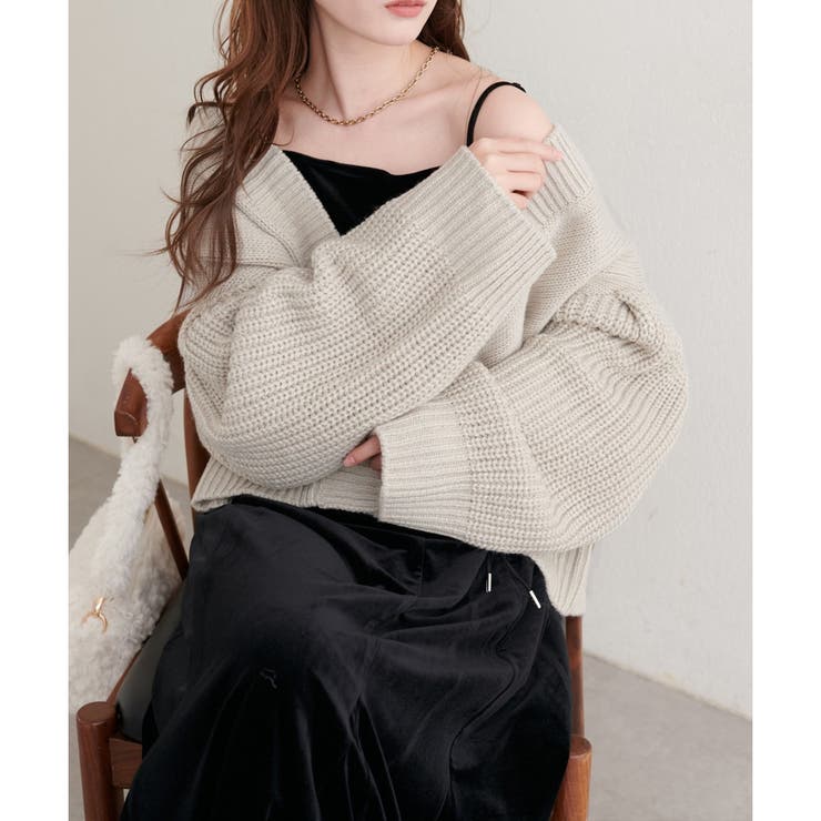 グレージュ | 【natural couture】ざっくり編みカーディガン | NICE CLAUP / OLIVE des OLIVE　OUTLET