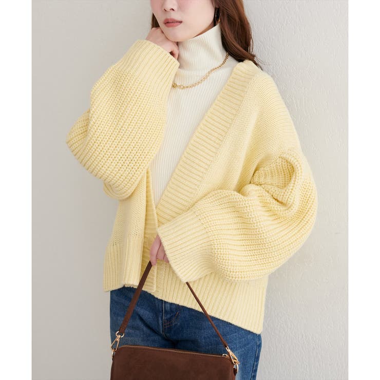 イエロー | 【natural couture】ざっくり編みカーディガン | NICE CLAUP / OLIVE des OLIVE　OUTLET