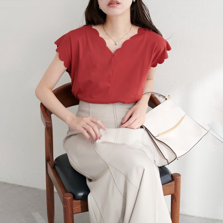 レッド | 【natural couture】前後２WAYスカラップノースリカットソーブ… | NICE CLAUP / OLIVE des OLIVE　OUTLET