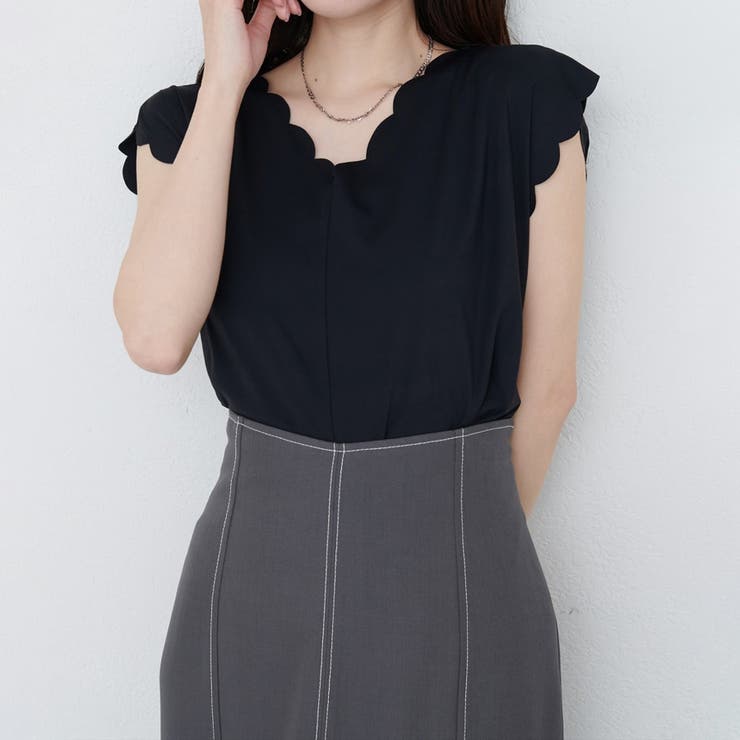 ブラック | 【natural couture】前後２WAYスカラップノースリカットソーブ… | NICE CLAUP / OLIVE des OLIVE　OUTLET