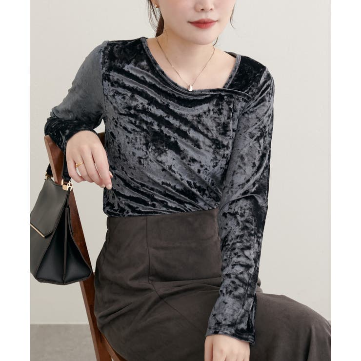 【natural couture】【WEB限定】クラッシュベロアアシメネックプル… | NICE CLAUP / OLIVE des OLIVE　OUTLET | 詳細画像4 