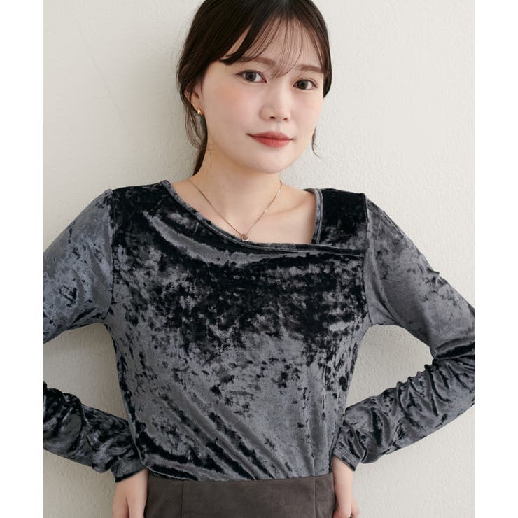 チャコール | 【natural couture】【WEB限定】クラッシュベロアアシメネックプル… | NICE CLAUP / OLIVE des OLIVE　OUTLET