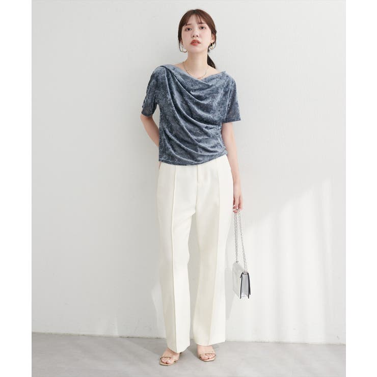 フロッキーメッシュドレープ半袖プルオーバー | NICE CLAUP / OLIVE des OLIVE　OUTLET | 詳細画像2 