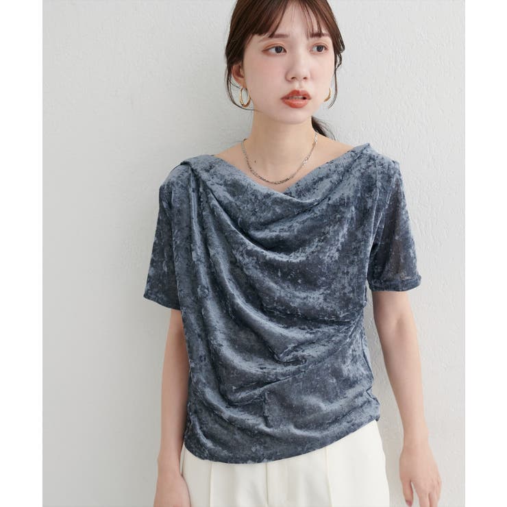 フロッキーメッシュドレープ半袖プルオーバー | NICE CLAUP / OLIVE des OLIVE　OUTLET | 詳細画像3 