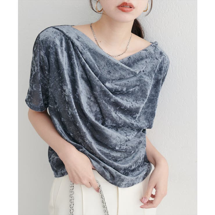 フロッキーメッシュドレープ半袖プルオーバー | NICE CLAUP / OLIVE des OLIVE　OUTLET | 詳細画像5 