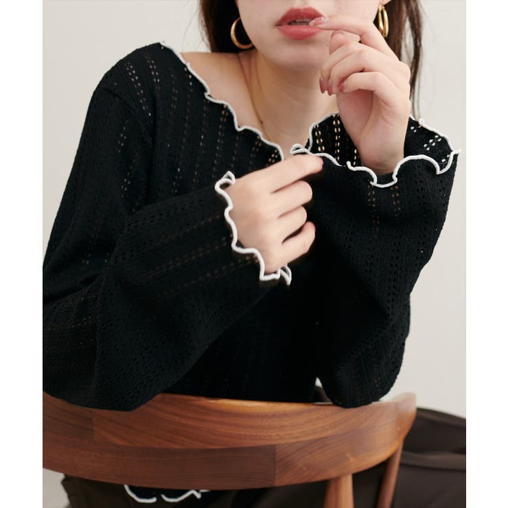 【natural couture】透かしカットソー配色TOPS | NICE CLAUP / OLIVE des OLIVE　OUTLET | 詳細画像1 