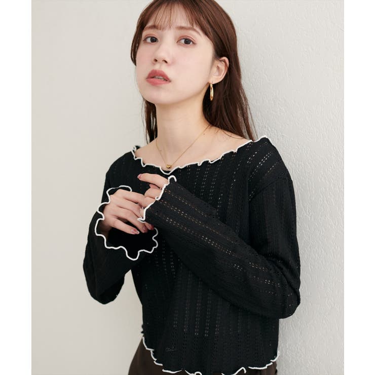 【natural couture】透かしカットソー配色TOPS | NICE CLAUP / OLIVE des OLIVE　OUTLET | 詳細画像4 