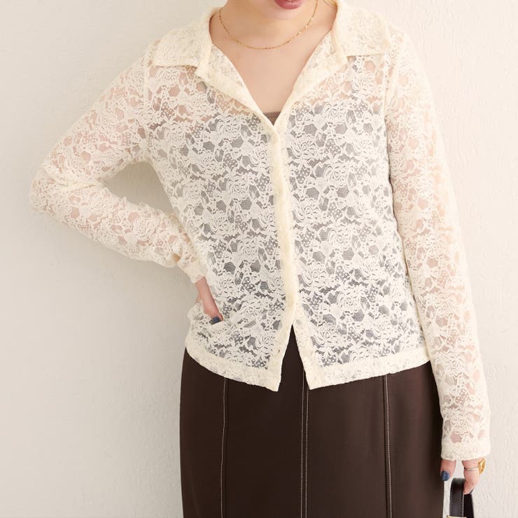 アイボリー | 【natural couture】衿付きレースカーデ | NICE CLAUP / OLIVE des OLIVE　OUTLET