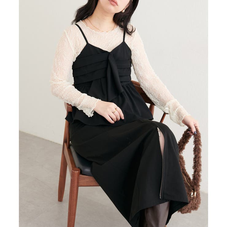 ブラック | 【natural couture】リボンビスチェ&レースメロウTセット | NICE CLAUP / OLIVE des OLIVE　OUTLET