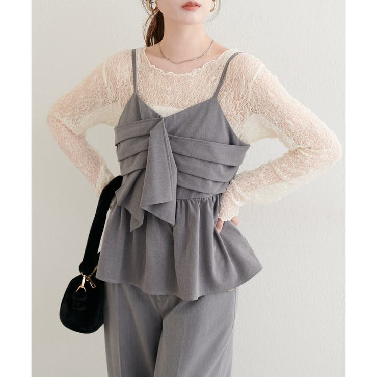 グレー | 【natural couture】リボンビスチェ&レースメロウTセット | NICE CLAUP / OLIVE des OLIVE　OUTLET