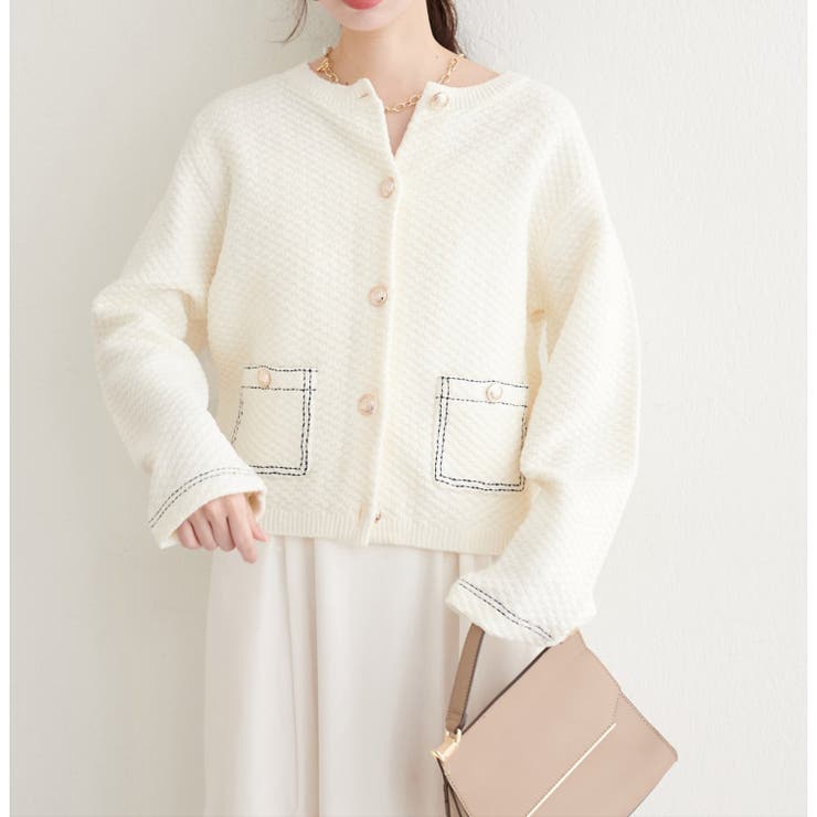 【natural couture】配色ステッチ入りニットジャケット | NICE CLAUP / OLIVE des OLIVE　OUTLET | 詳細画像3 