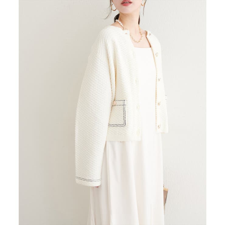 【natural couture】配色ステッチ入りニットジャケット | NICE CLAUP / OLIVE des OLIVE　OUTLET | 詳細画像4 