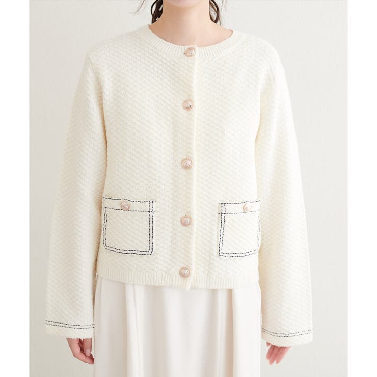 【natural couture】配色ステッチ入りニットジャケット | NICE CLAUP / OLIVE des OLIVE　OUTLET | 詳細画像16 