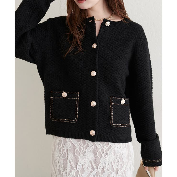 【natural couture】配色ステッチ入りニットジャケット | NICE CLAUP / OLIVE des OLIVE　OUTLET | 詳細画像12 