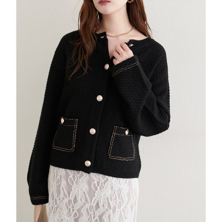 【natural couture】配色ステッチ入りニットジャケット | NICE CLAUP / OLIVE des OLIVE　OUTLET | 詳細画像13 