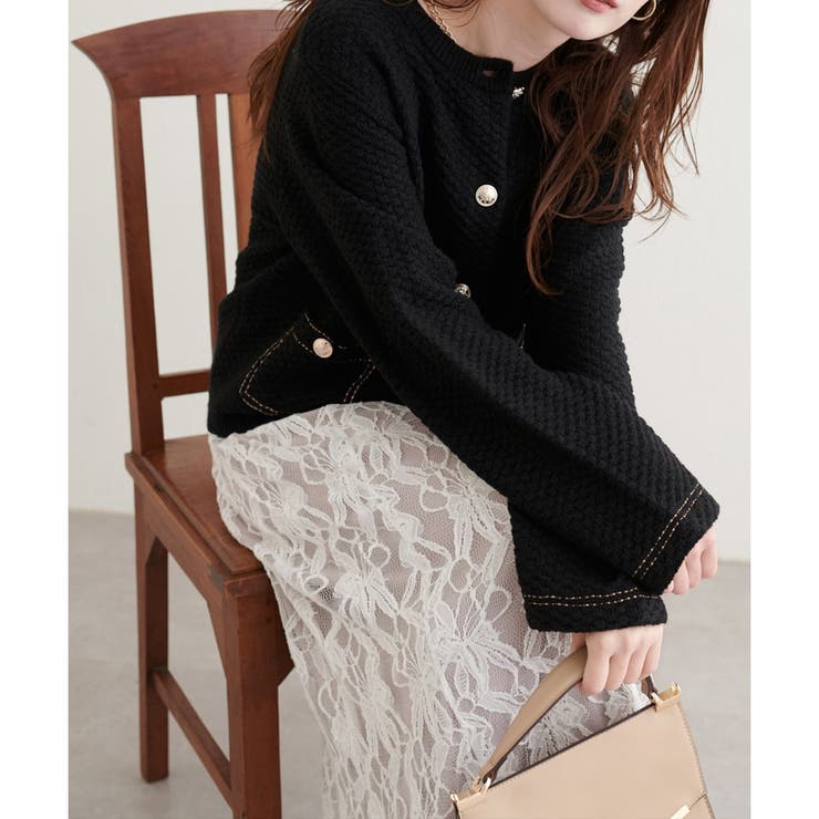 【natural couture】配色ステッチ入りニットジャケット | NICE CLAUP / OLIVE des OLIVE　OUTLET | 詳細画像15 