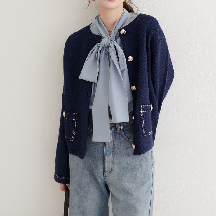 【natural couture】配色ステッチ入りニットジャケット | NICE CLAUP / OLIVE des OLIVE　OUTLET | 詳細画像7 