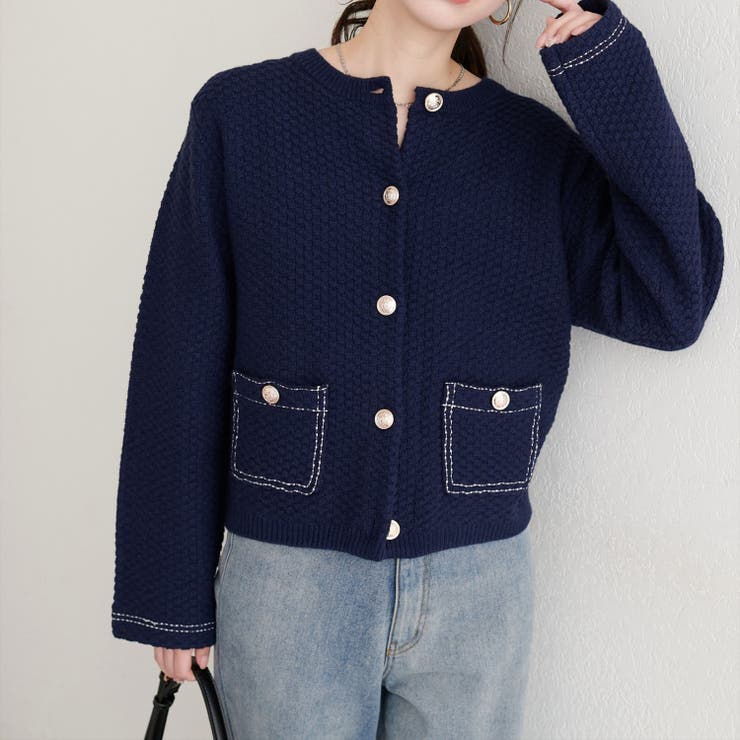 【natural couture】配色ステッチ入りニットジャケット | NICE CLAUP / OLIVE des OLIVE　OUTLET | 詳細画像8 