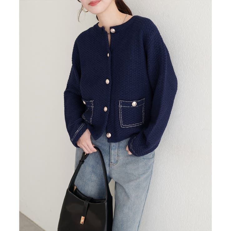 【natural couture】配色ステッチ入りニットジャケット | NICE CLAUP / OLIVE des OLIVE　OUTLET | 詳細画像9 