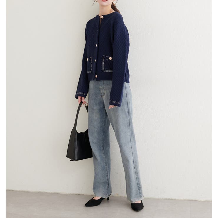 【natural couture】配色ステッチ入りニットジャケット | NICE CLAUP / OLIVE des OLIVE　OUTLET | 詳細画像10 