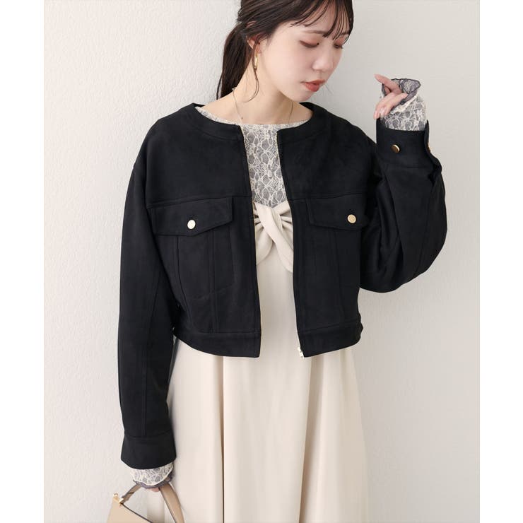 ブラック | 【natural couture】スウェード風ブルゾン | NICE CLAUP / OLIVE des OLIVE　OUTLET