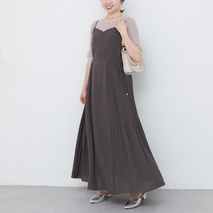 チャコール |  ＜canami＞両サイドプリーツキャミワンピース | NICE CLAUP / OLIVE des OLIVE　OUTLET