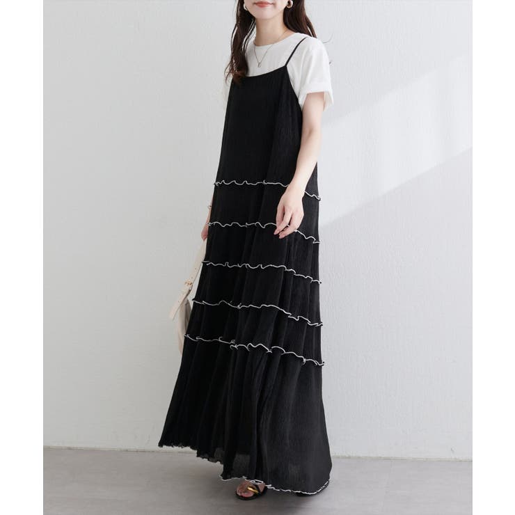 ブラック | 【natural couture】プリーツメローキャミワンピース | NICE CLAUP / OLIVE des OLIVE　OUTLET
