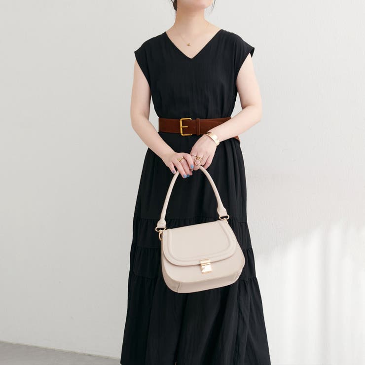 ブラック | 【natural couture】Vネックギャザー切替ワンピース | NICE CLAUP / OLIVE des OLIVE　OUTLET