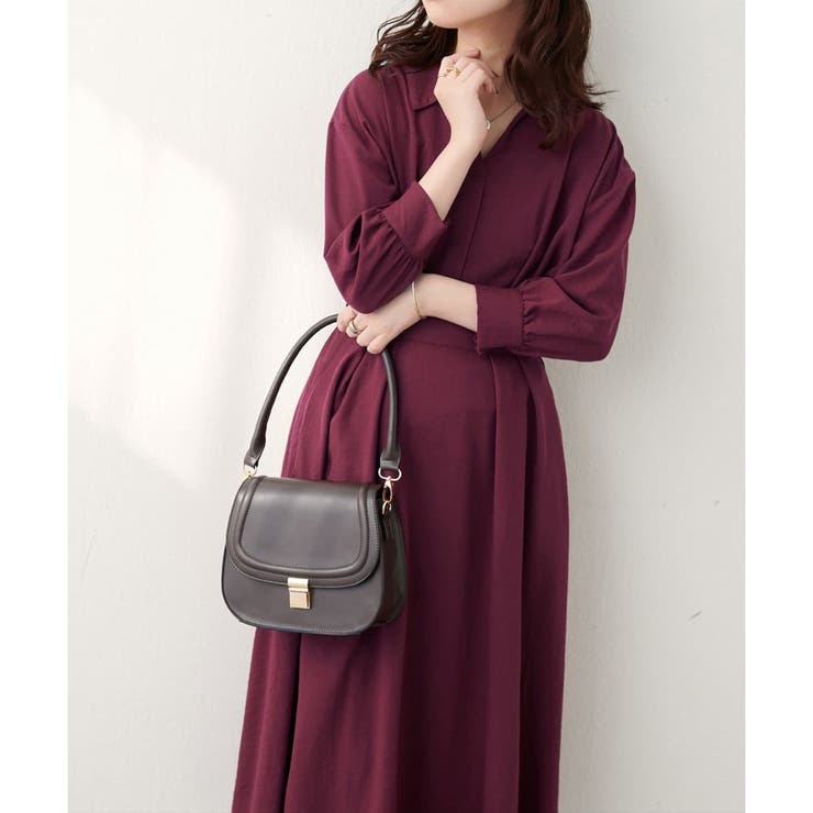 ボルドー | スキッパー衿7部袖ワンピース | NICE CLAUP / OLIVE des OLIVE　OUTLET