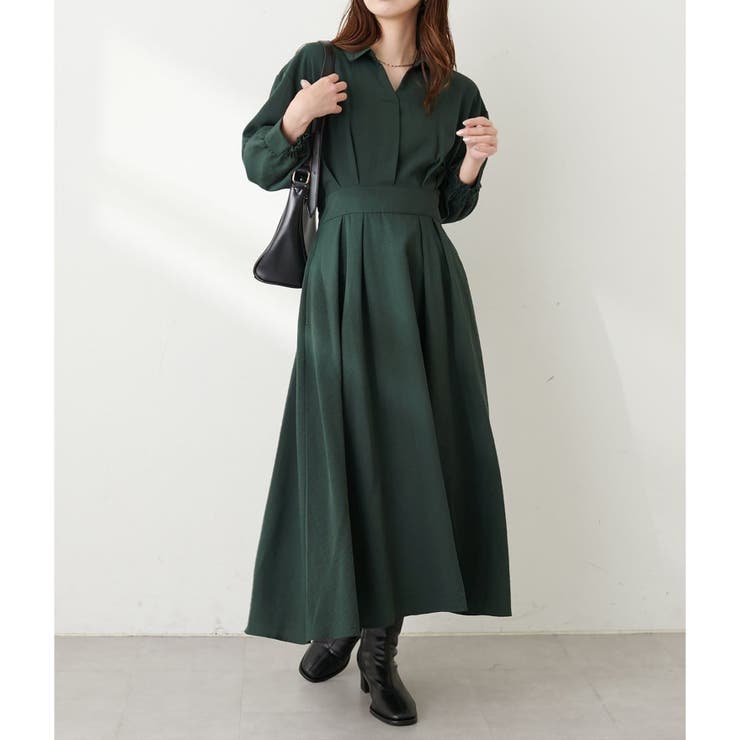 グリーン | スキッパー衿7部袖ワンピース | NICE CLAUP / OLIVE des OLIVE　OUTLET