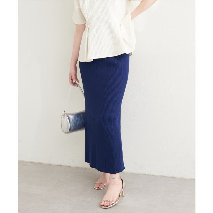 ネイビー | 【natural couture】UVカット付きリブニットタイトスカート | NICE CLAUP / OLIVE des OLIVE　OUTLET