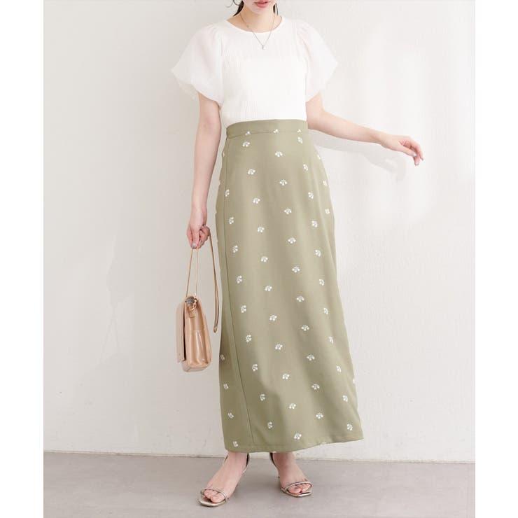 グリーン | 【natural couture】花柄ツイルナロースカート | NICE CLAUP / OLIVE des OLIVE　OUTLET