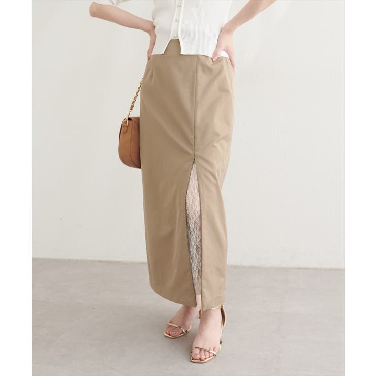 ベージュ | 【natural couture】＜mizumami＞スリットレーススカート | NICE CLAUP / OLIVE des OLIVE　OUTLET