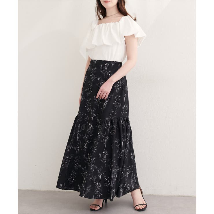 ブラック系 | 【natural couture】フラワーマーメイドギャザースカート | NICE CLAUP / OLIVE des OLIVE　OUTLET