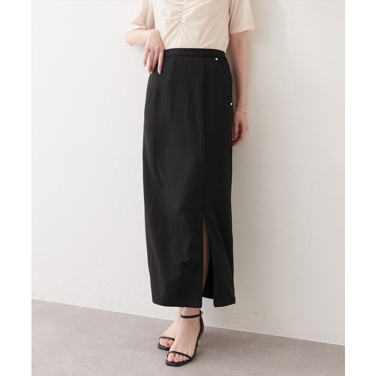 ブラック | 【natural couture】きれいめポンチサイドスリットタイトスカート | NICE CLAUP / OLIVE des OLIVE　OUTLET