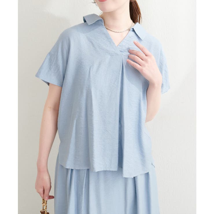 サックス | 【natural couture】涼しげスキッパーブラウス | NICE CLAUP / OLIVE des OLIVE　OUTLET