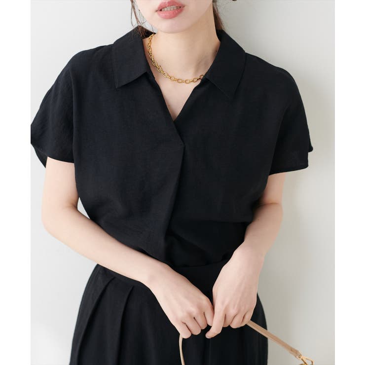 ブラック | 【natural couture】涼しげスキッパーブラウス | NICE CLAUP / OLIVE des OLIVE　OUTLET