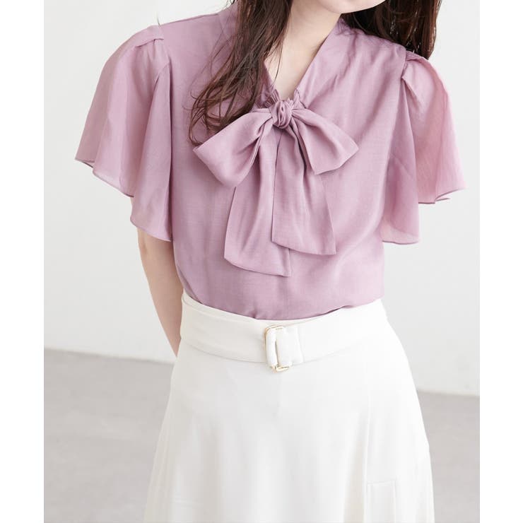 ピンク | 【natural couture】リボンタイフラワーブラウス | NICE CLAUP / OLIVE des OLIVE　OUTLET