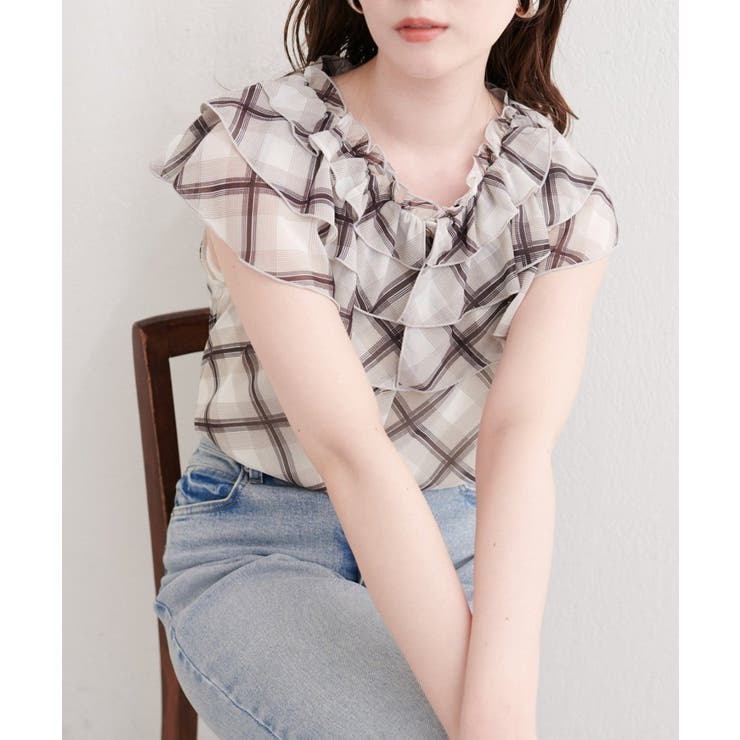 柄1 | 【natural couture】フリルカラーノースリブラウス | NICE CLAUP / OLIVE des OLIVE　OUTLET