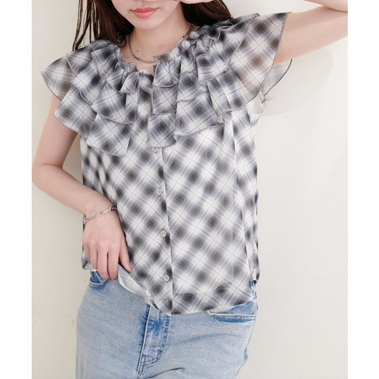 柄3 | 【natural couture】フリルカラーノースリブラウス | NICE CLAUP / OLIVE des OLIVE　OUTLET