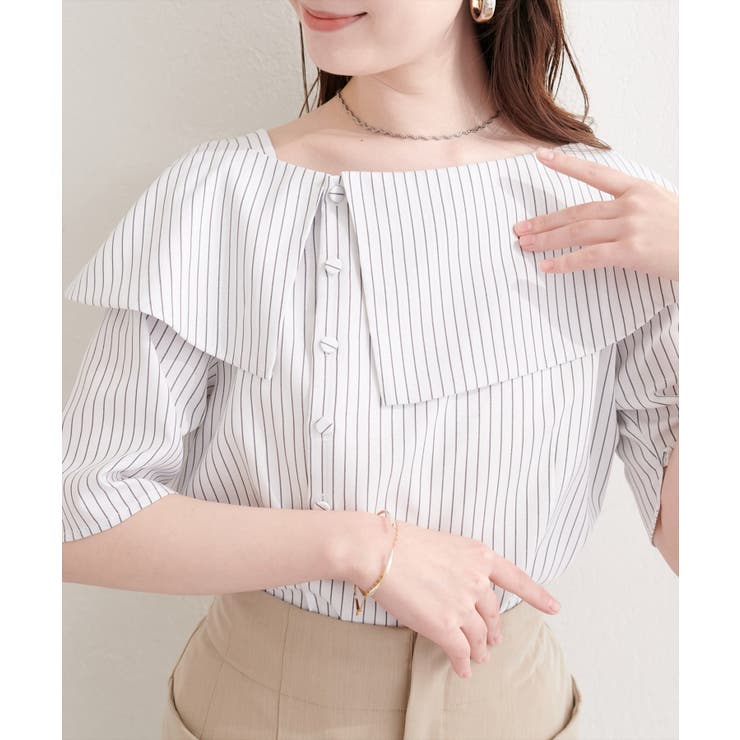 柄1 | 【natural couture】接触冷感マシンウォッシャブル防シワアシメネック | NICE CLAUP / OLIVE des OLIVE　OUTLET