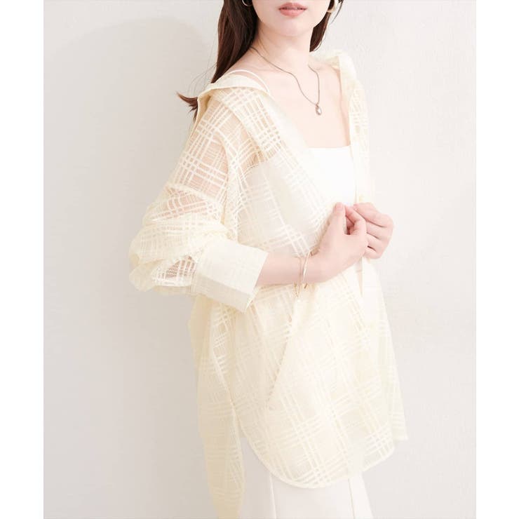 Lベージュ | 【natural couture】シアーチェックシャツ | NICE CLAUP / OLIVE des OLIVE　OUTLET